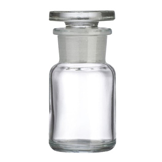 Sklenená fľaška s korkovou zátkou 50 ml, široké hrdlo, číre sklo