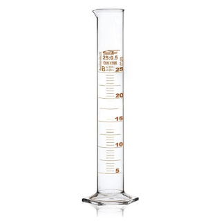 Meetcilinder van glas, 500 ml, klasse B, bruine schaalverdeling, glazen zeskantige voet