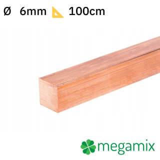 Koperen vierkantstaf 06x06mm 100cm
