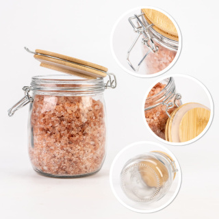 Glazen pot dose 700ml 14cm met houten afsluitdeksel