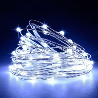 Lichtdraad met 20 LED-lampjes op batterijen, koud wit licht