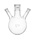 Driedelige fles met ronde bodem en schuine zijhalsen, 100 ml, slijpingen 29/14/14, GLASSCO, borosilicaatglas (BORO 3.3)