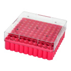 Cryo-doos voor invriezen, 100 plaatsen, 1,5–2,0 ml, roze – PC, -190 tot +121 °C, autoclaafbestendig