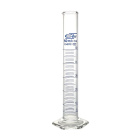 Maatcilinder van glas, 50 ml, klasse B, blauwe schaal, glazen zeshoekige basis