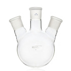 Driedelige fles met ronde bodem en schuine zijkoppen, 50 ml, slijpingen 29/14/14, borosilicaatglas (BORO 3.3)
