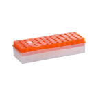 Dubbelzijdige buizenstandaard Eppendorf met deksel, 60 plaatsen, 0,5–2,0 ml, oranje – PP