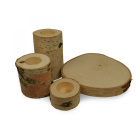 Houten berk houten kandelaars voor op tafel 3 stuks en plank