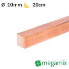 Koperen vierkantstaf 10x10mm 20cm