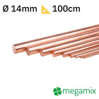 Koperen staaf 1m Φ14mm metalen staaf