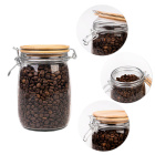 Glazen pot container 1000ml 16cm met houten afsluitdeksel