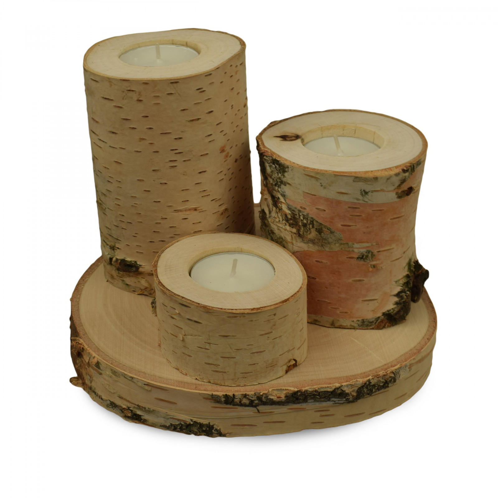 Houten berken kandelaren voor op tafel 3 stuks en plank megamix.sk