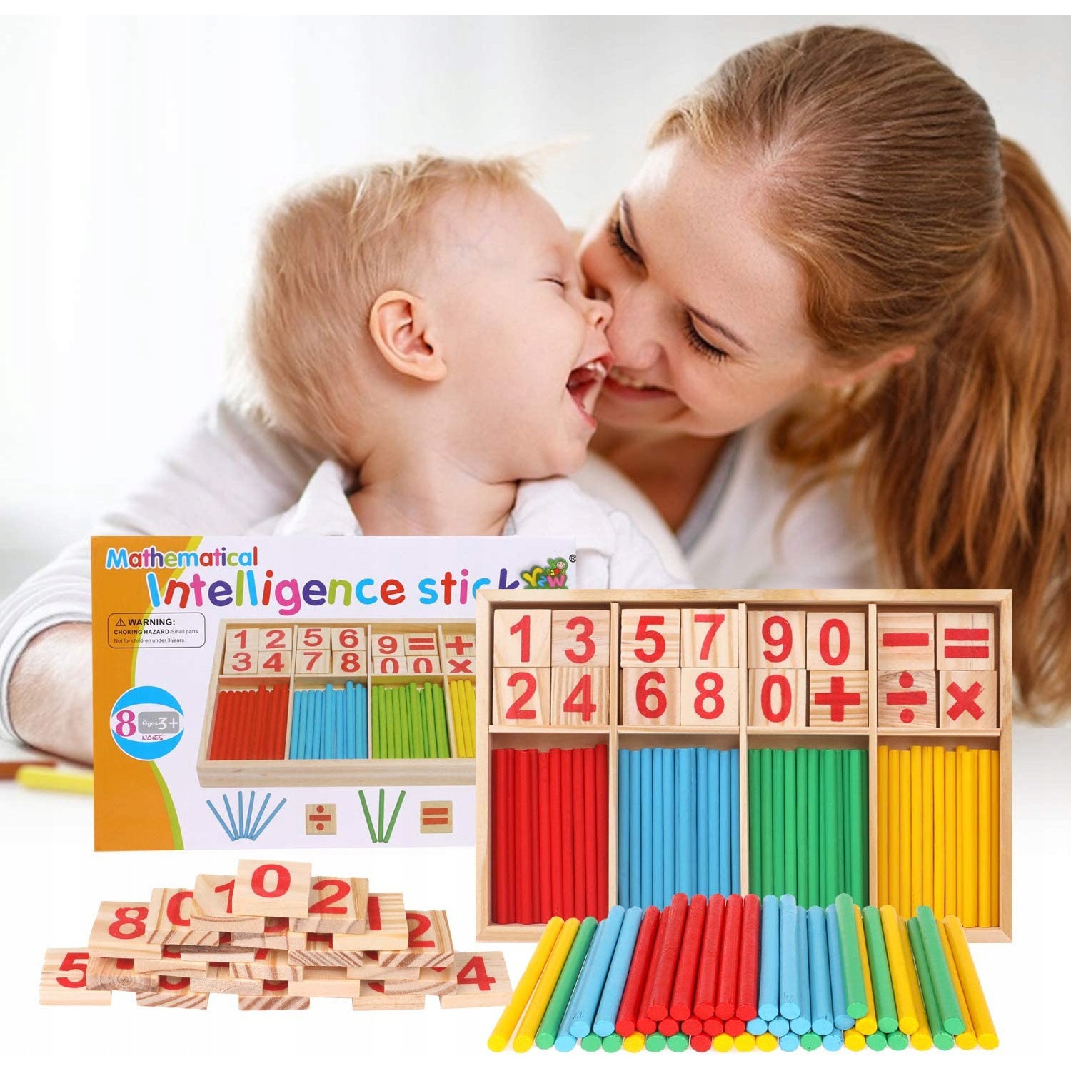 Houten cijfers, stokken voor het leren van rekenen voor kinderen 23x15x1,7cm megamix.sk