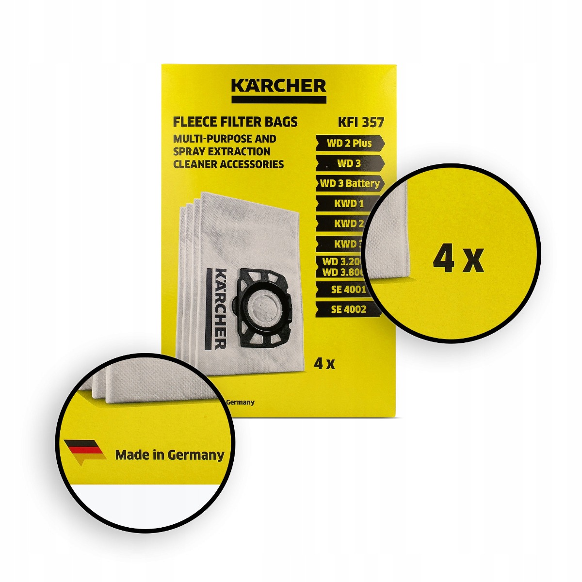 Kärcher fleece filterzakken voor stofzuiger WD2 / WD3 4 stuks megamix.sk