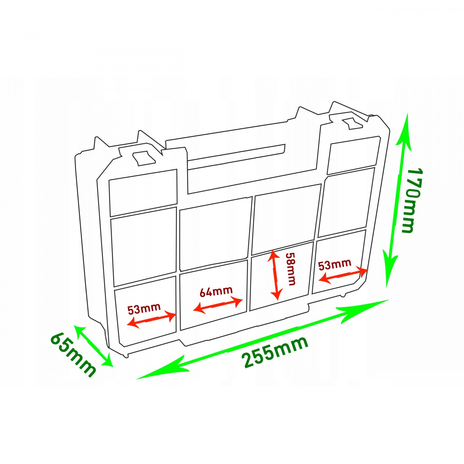 gereedschapskoffer schroeven 25x6x17cm montage organizer megamix.nl
