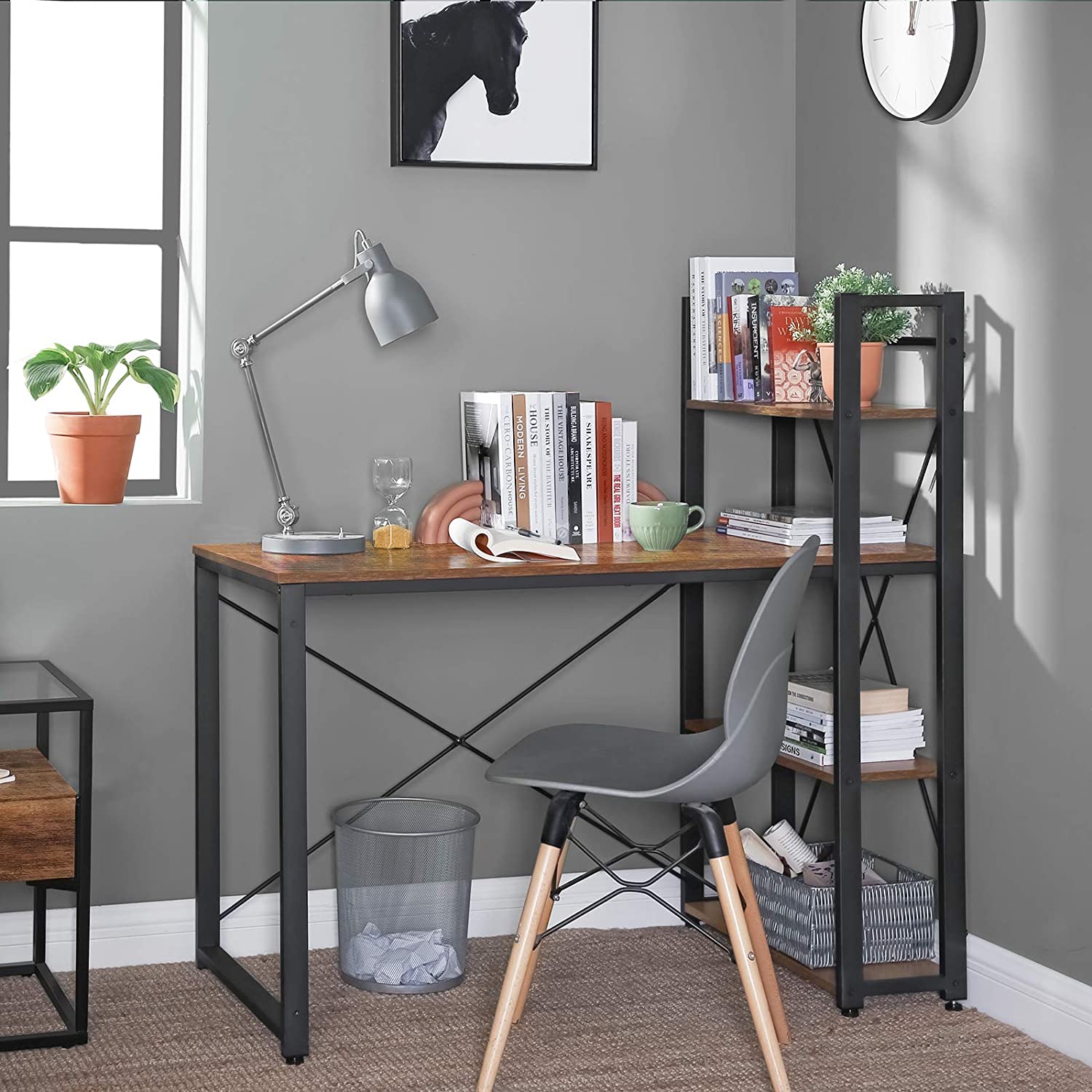 computertafel 120x60x120 cm met plankjes bruin hout metaal megamix.sk