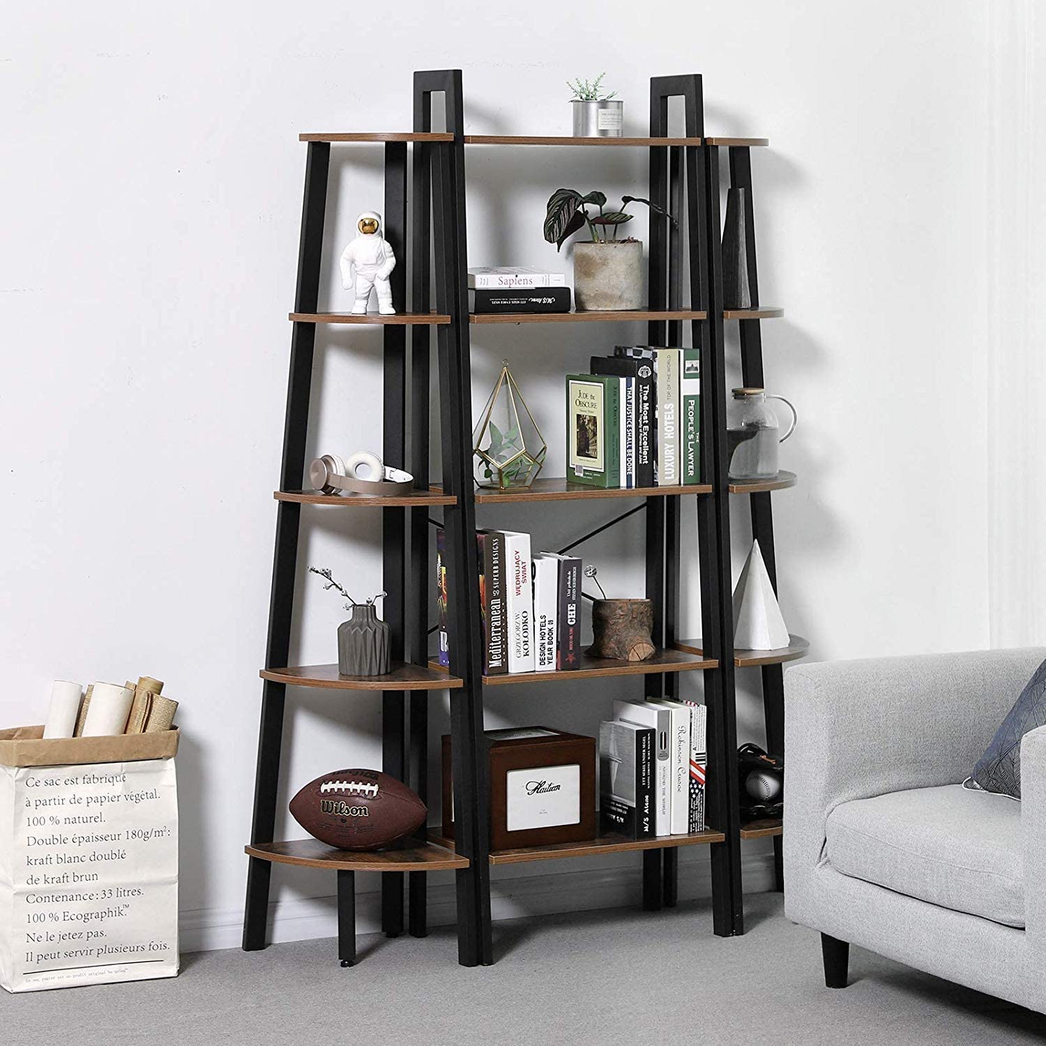 boekenplank 56x34x172cm rustiek bruin hout metaal megamix.sk