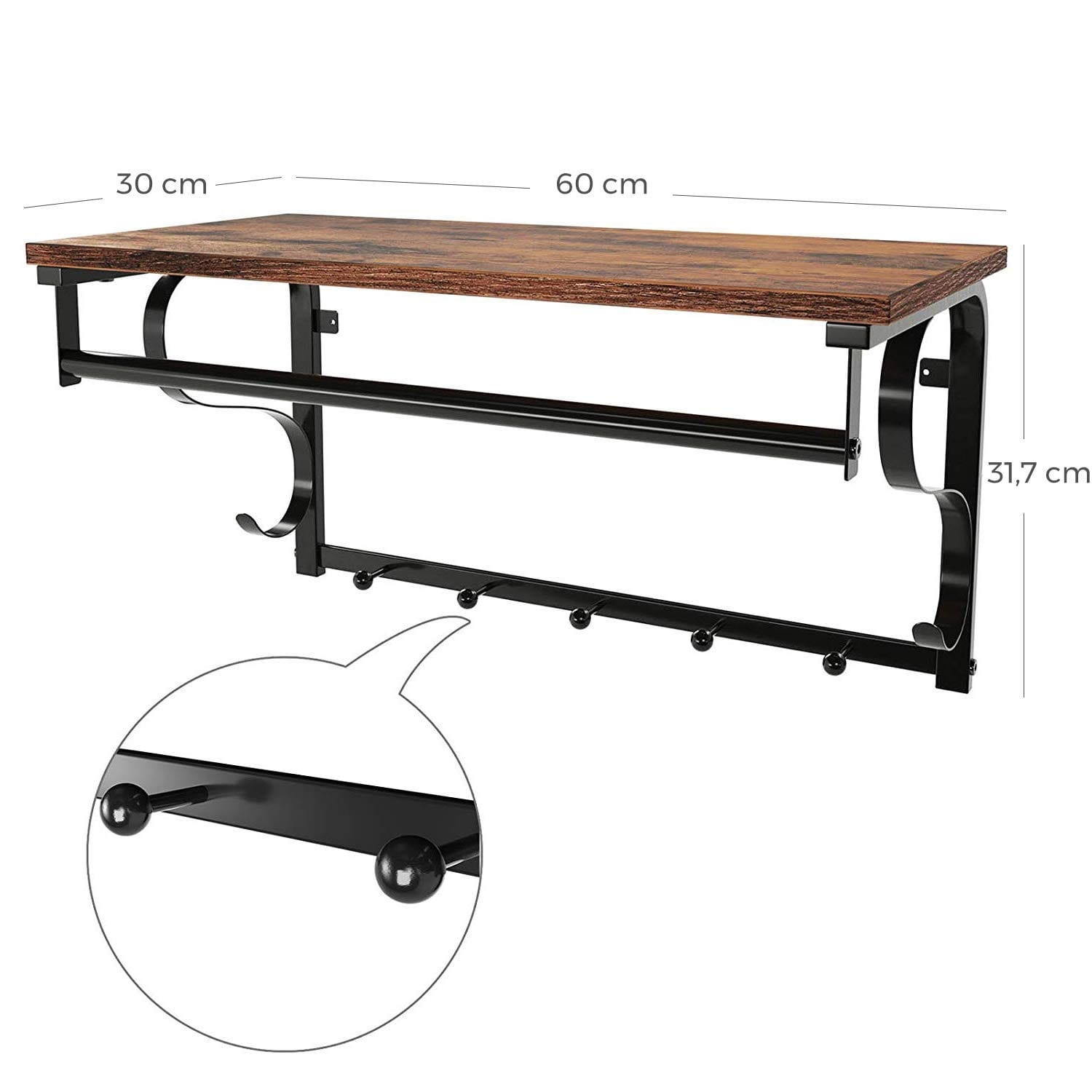 rek met haken 60x30x31,7cm rustiek bruin zwart metaal megamix.sk