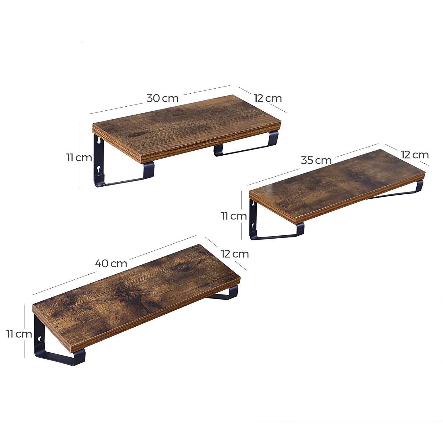 set van 3 hangende planken bruin hout metaal megamix.sk