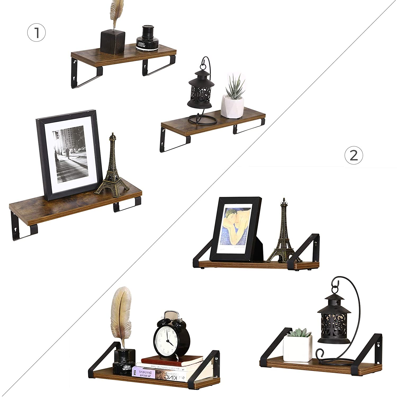 set van 3 hangende planken bruin hout metaal megamix.sk