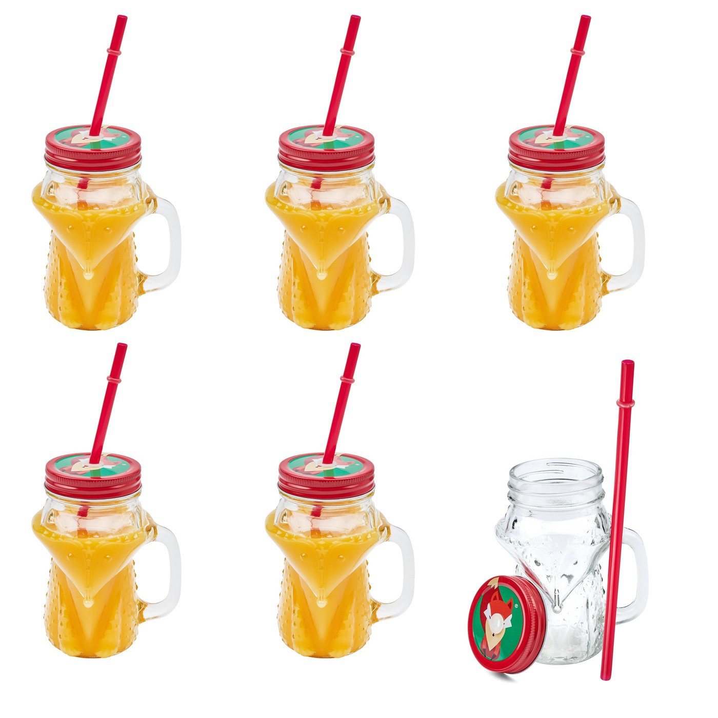 Set glazen met rietje en deksel Fox 450 ml 6 stuks megamix.sk