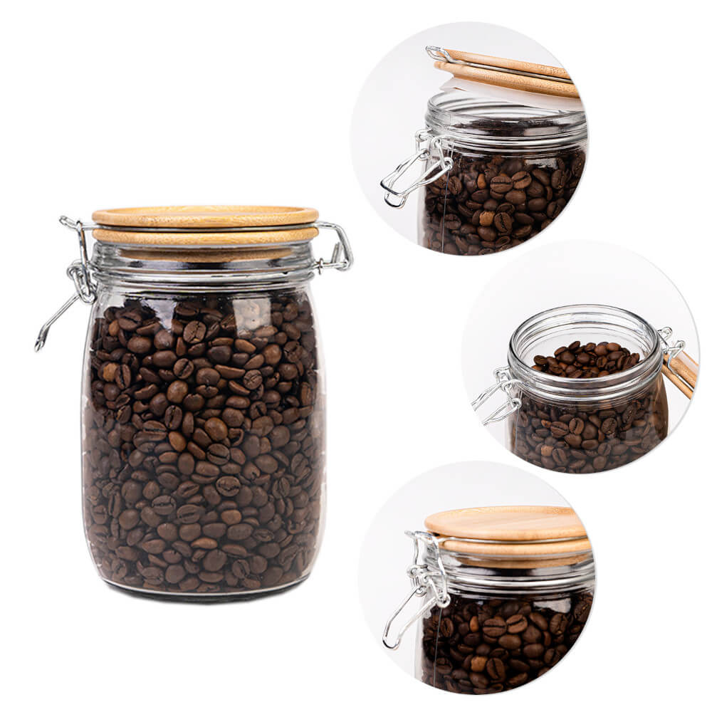 Glazen pot container 1000ml 16cm met houten afsluitdeksel megamix.sk