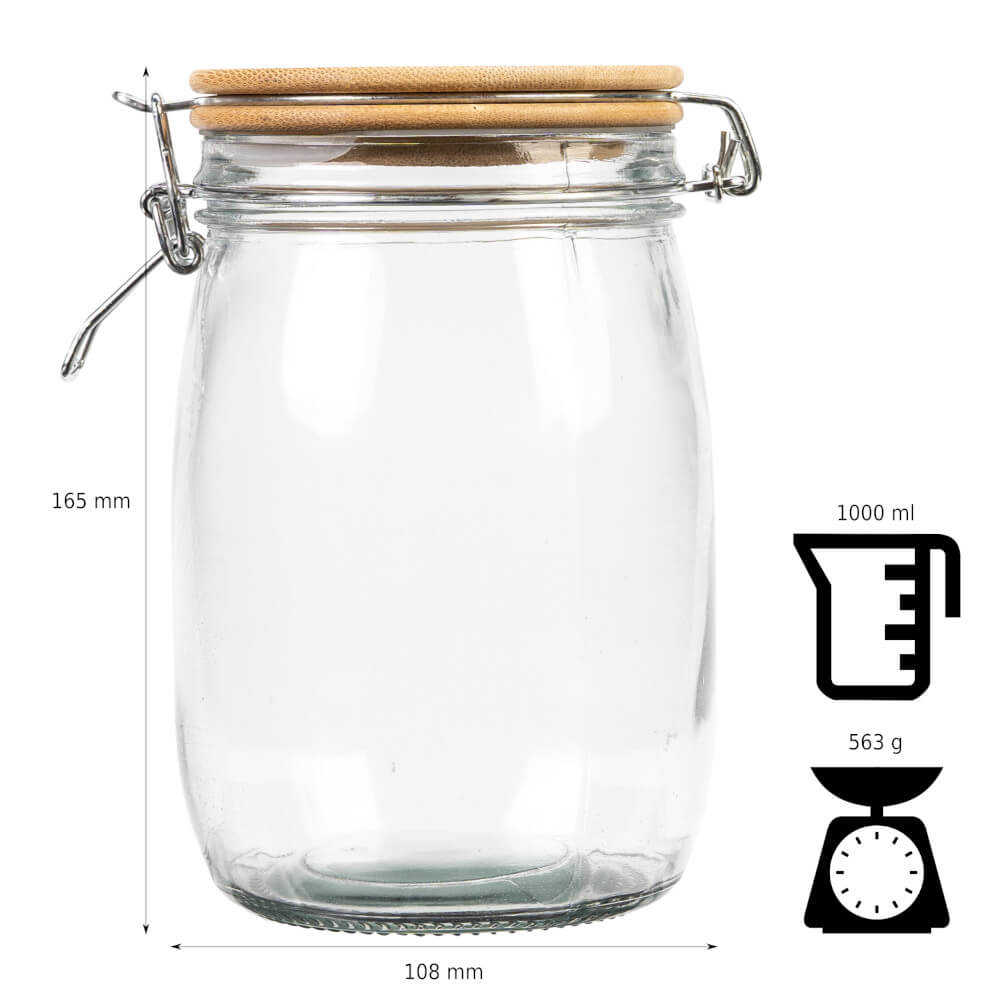 Glazen pot container 1000ml 16cm met houten afsluitdeksel megamix.sk