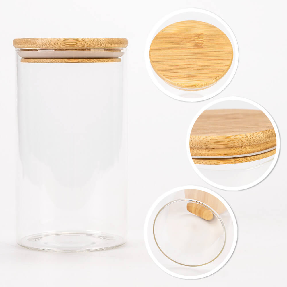 Glazen pot container 1000ml 17cm met houten afsluitdeksel megamix.sk