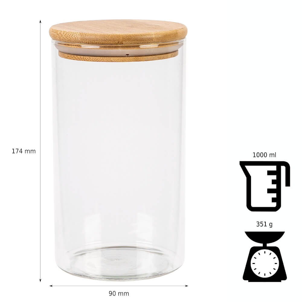 Glazen pot container 1000ml 17cm met houten afsluitdeksel megamix.sk
