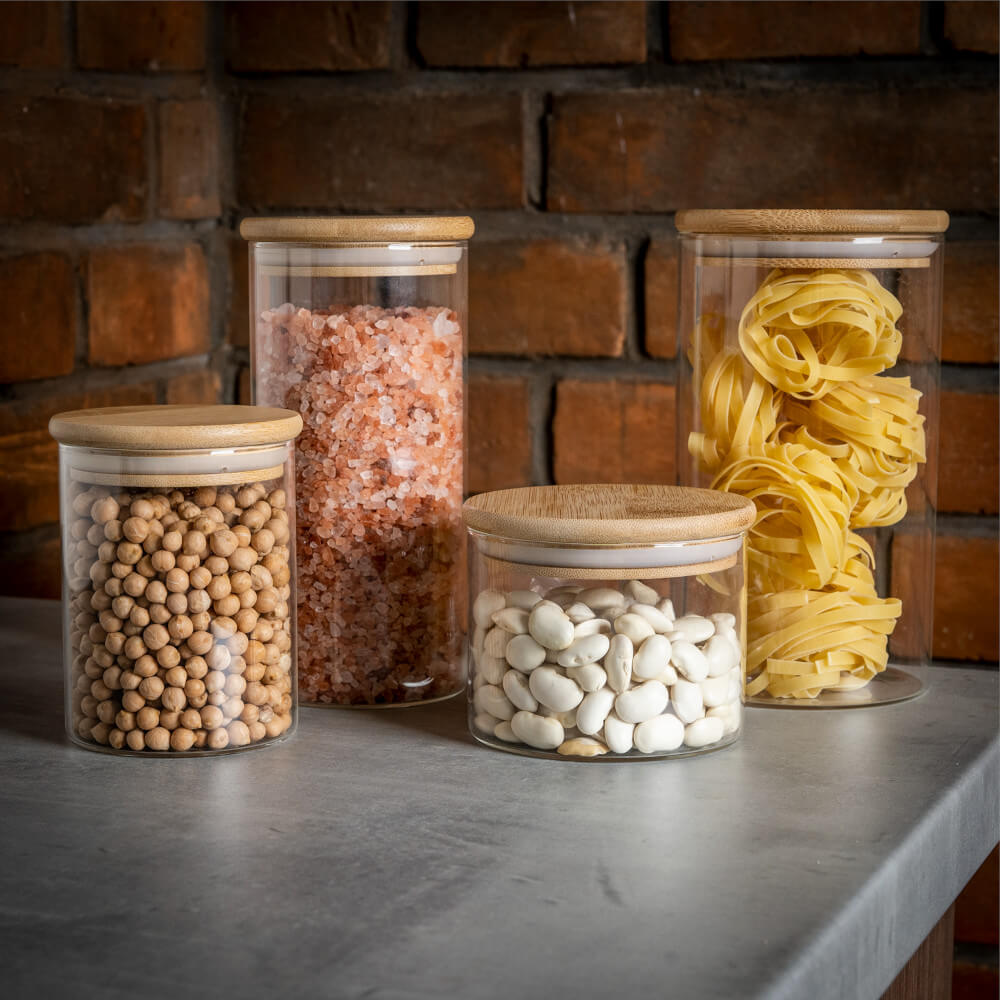 Glazen pot container 1000ml 17cm met houten afsluitdeksel megamix.sk