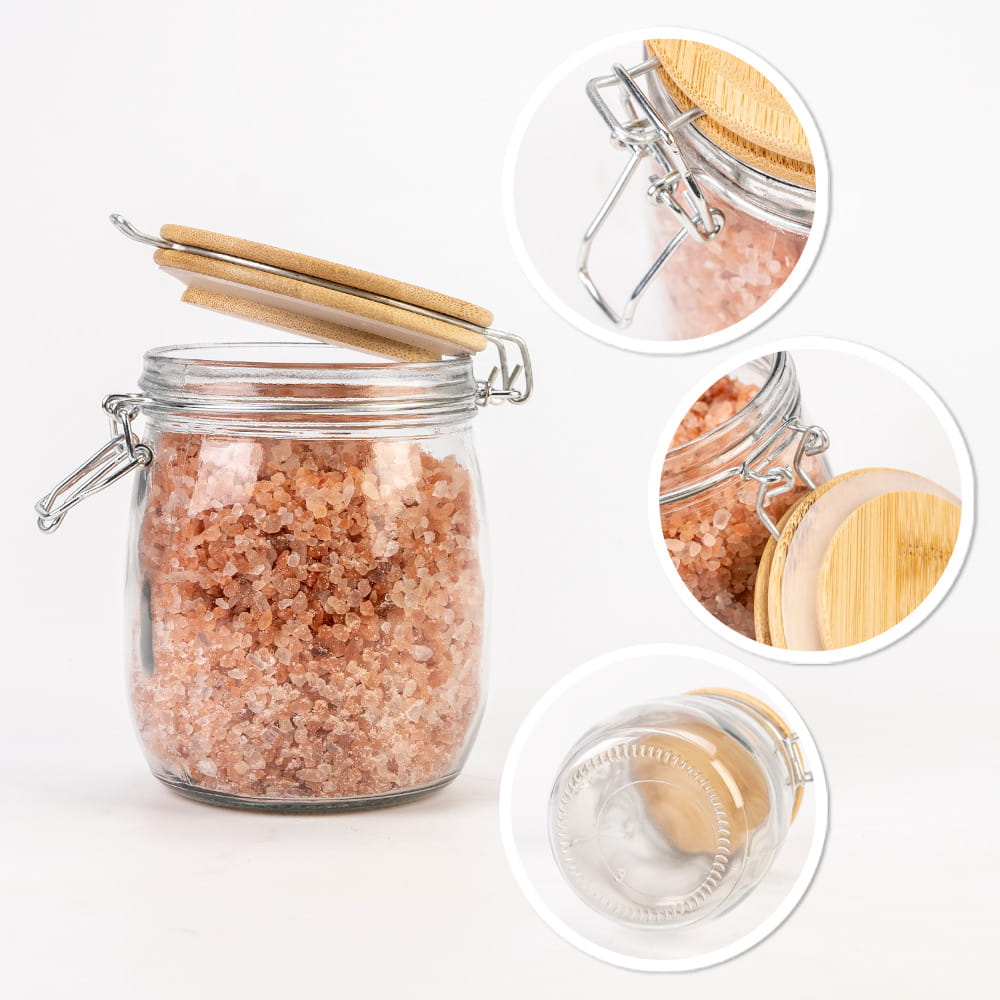 Glazen pot container 700ml 14cm met houten afsluitdeksel megamix.sk