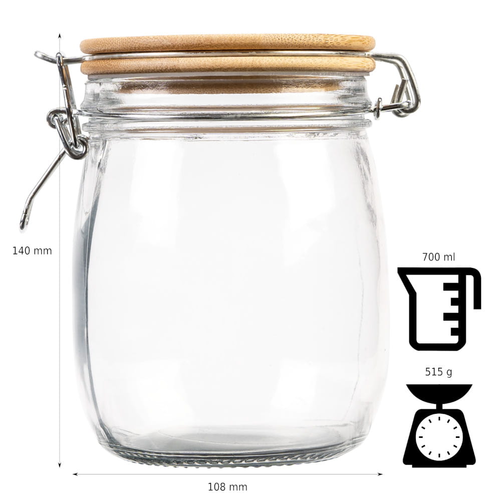 Glazen pot container 700ml 14cm met houten afsluitdeksel megamix.sk