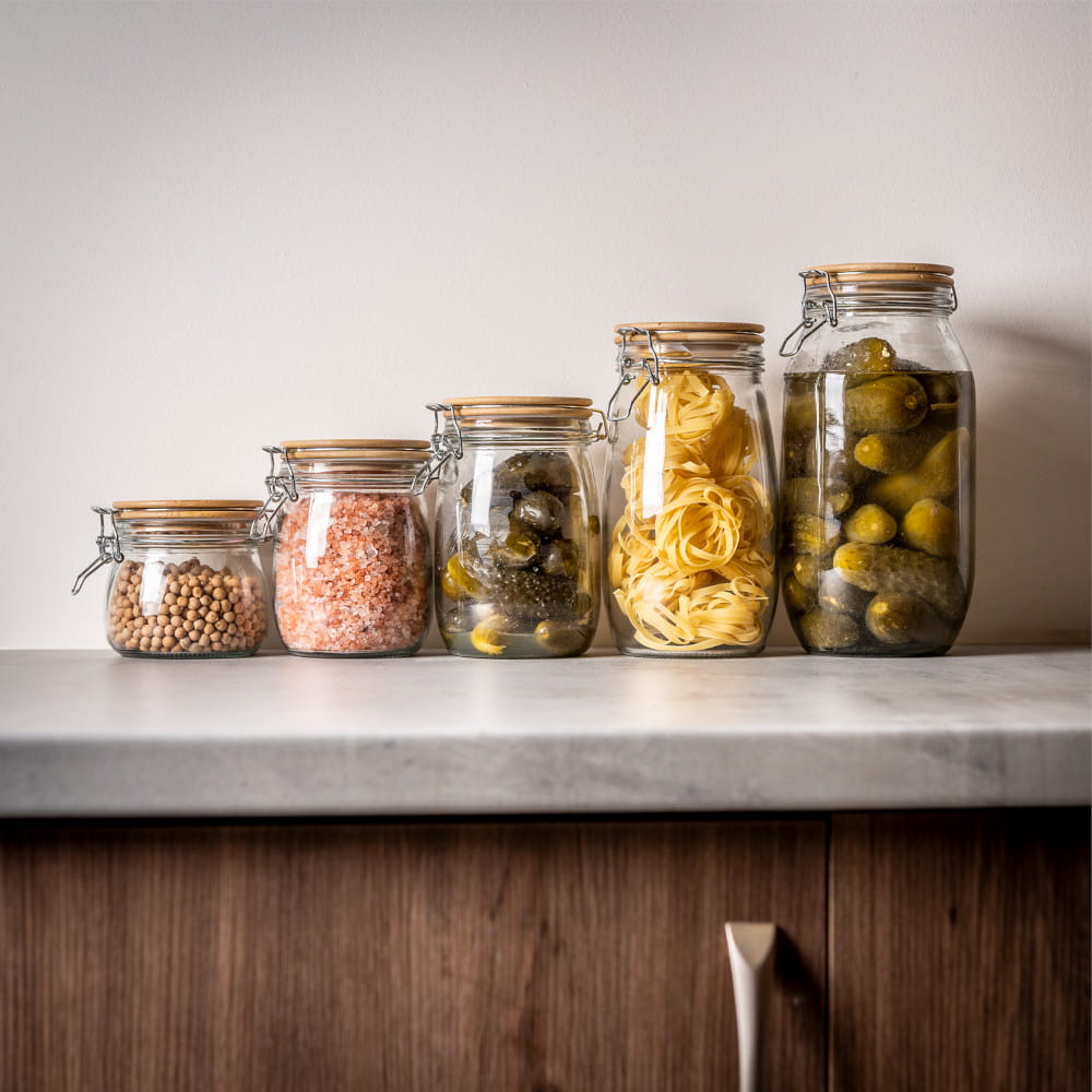Glazen pot container 700ml 14cm met houten afsluitdeksel megamix.sk