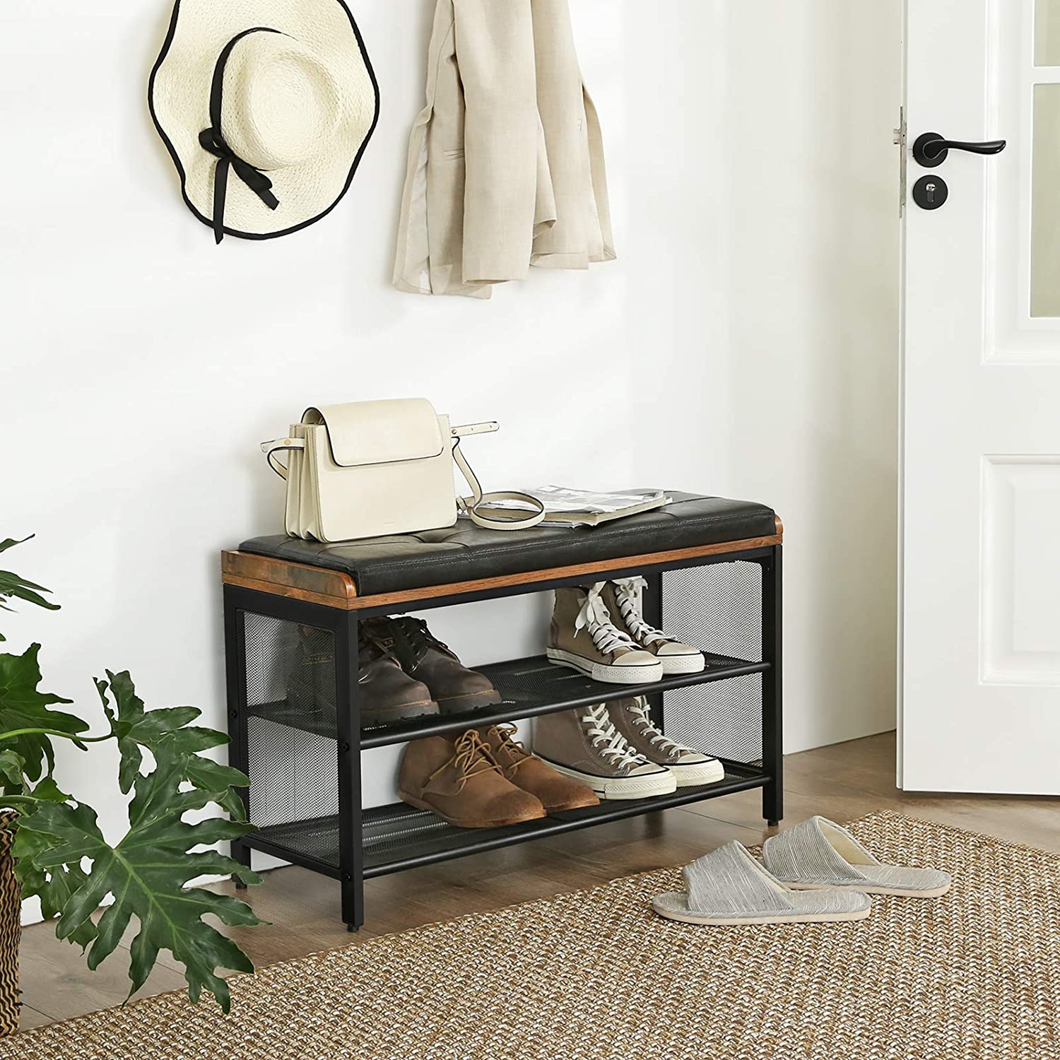 schoenenkast met zitje 80x30x48cm metaal hout ecologisch leer megamix.sk
