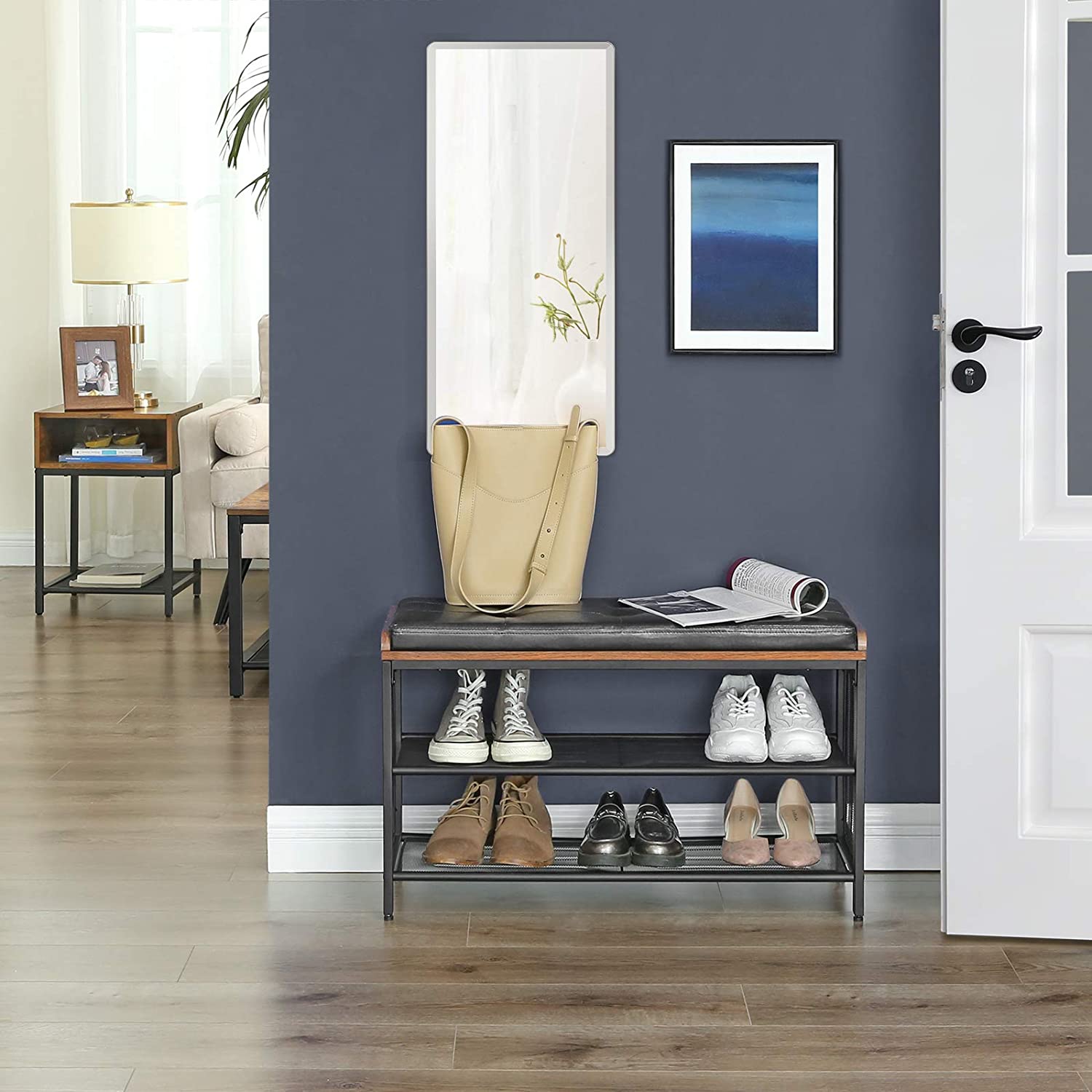 schoenenkast met zitje 80x30x48cm metaal hout ecologisch leer megamix.sk