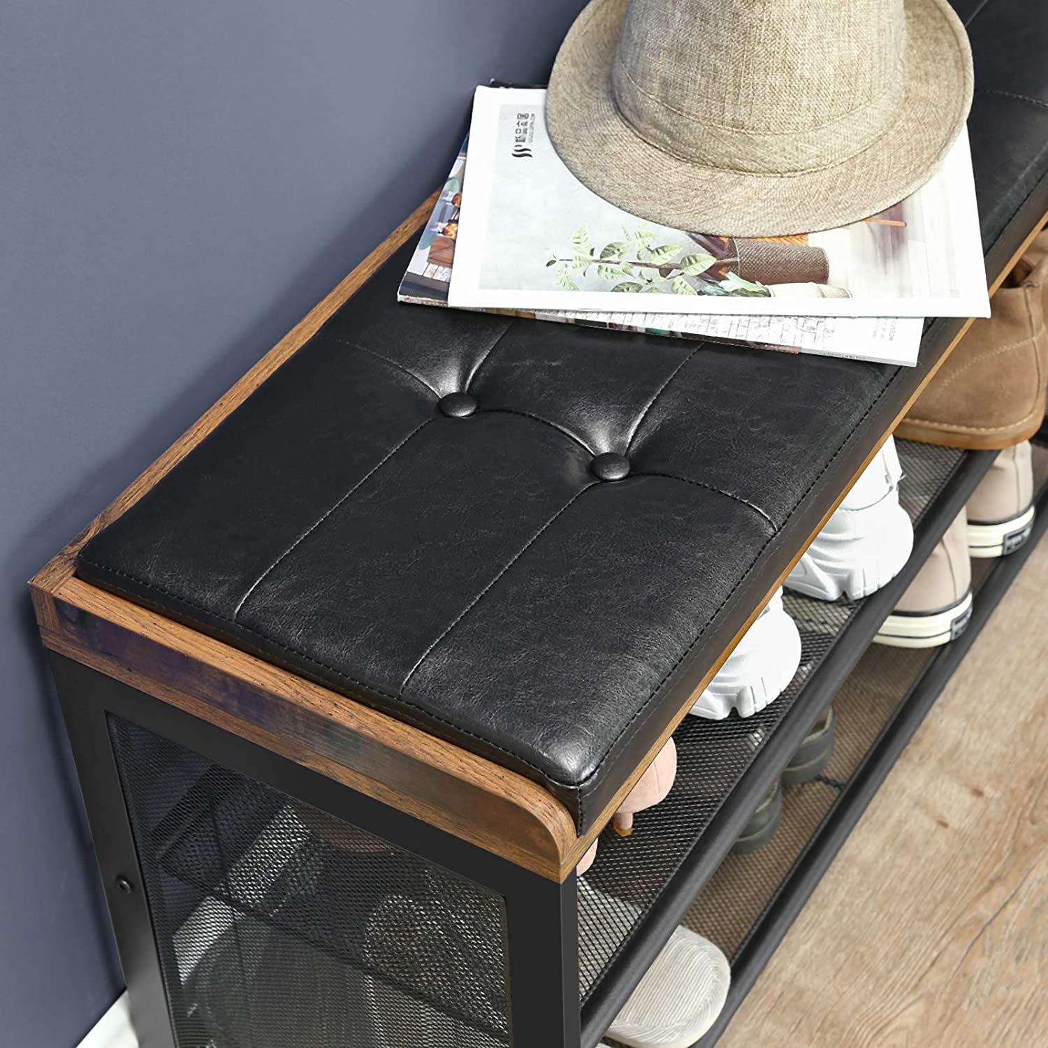 schoenenkast met zitje 80x30x48cm metaal hout ecologisch leer megamix.sk