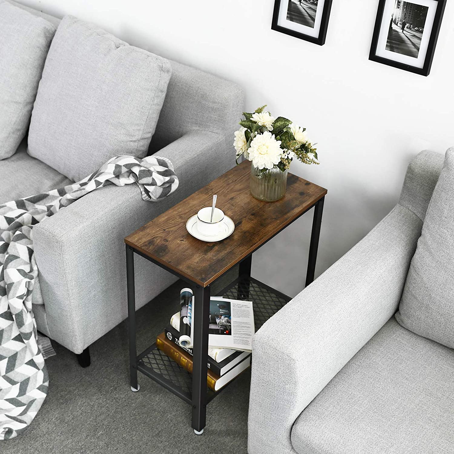 tafel 60x30x60cm met plank bruin hout metaal megamix.sk