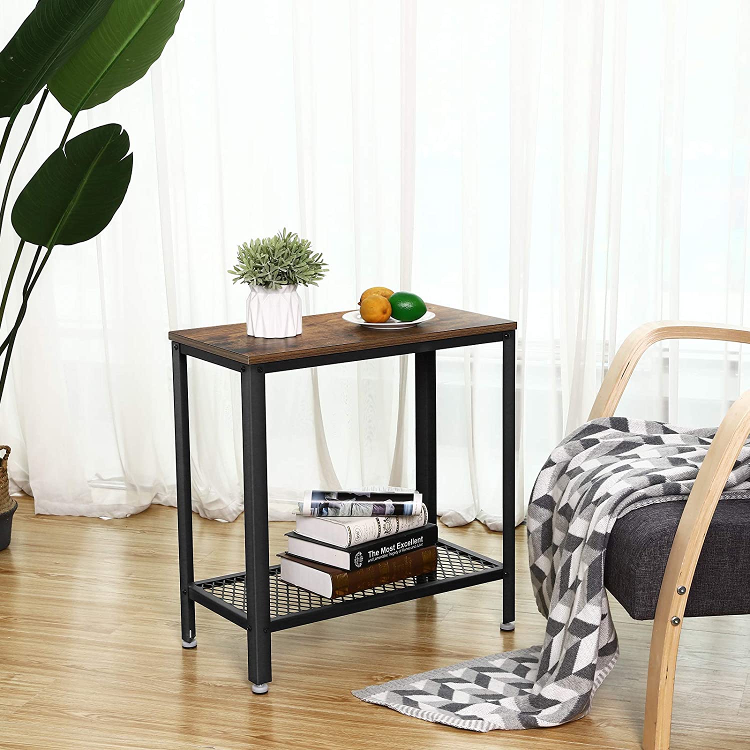 tafel 60x30x60cm met plank bruin hout metaal megamix.sk