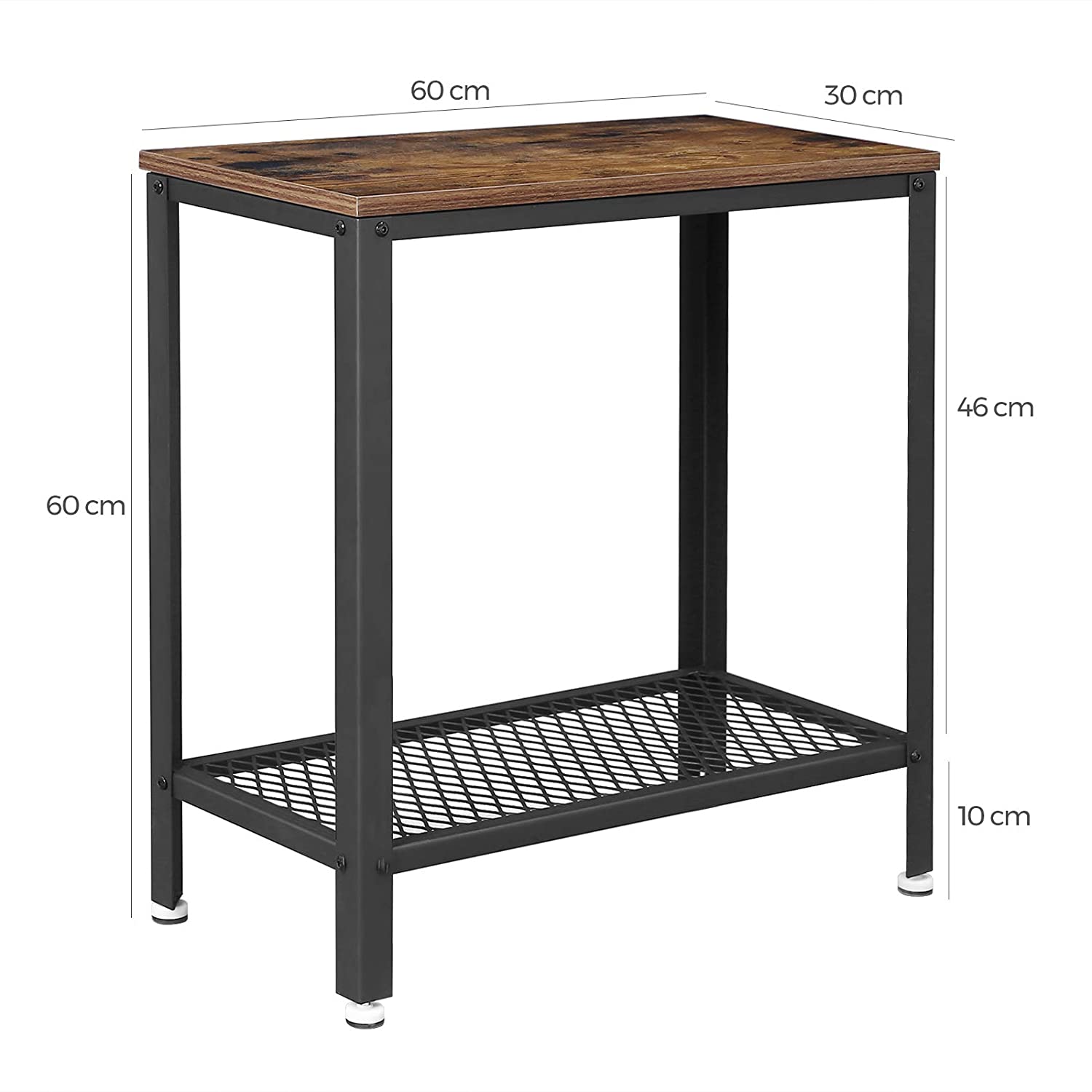 tafel 60x30x60cm met plank bruin hout metaal megamix.sk