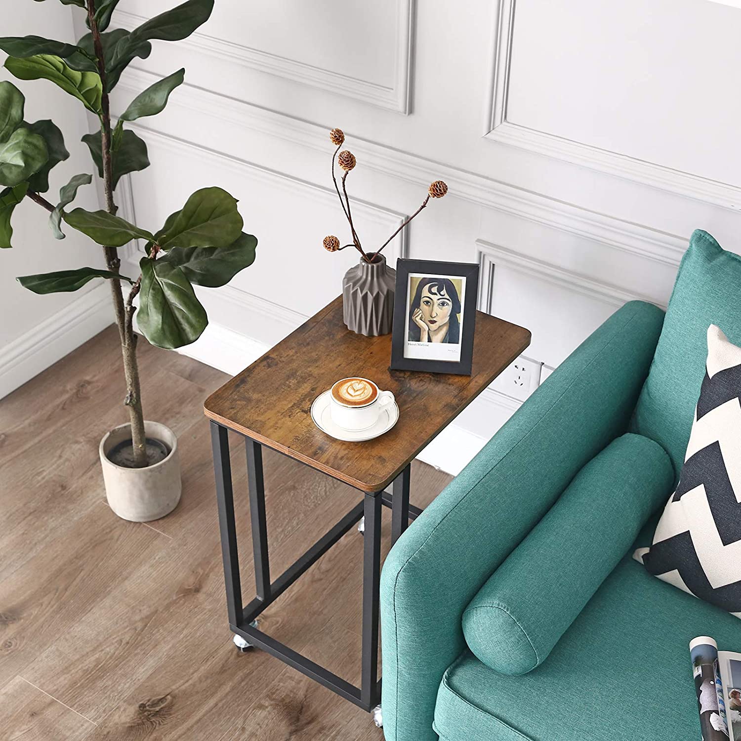 tafel op wieltjes 50x35x61cm rustiek bruin hout metaal megamix.sk