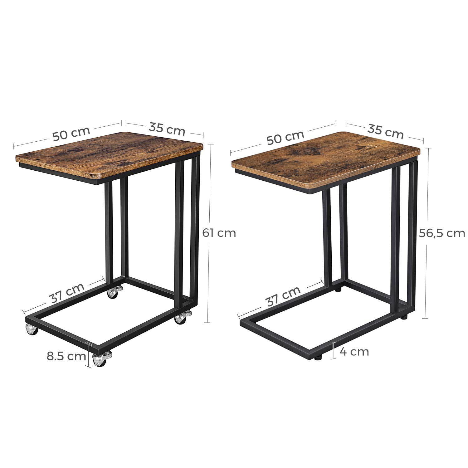tafel op wieltjes 50x35x61cm rustiek bruin hout metaal megamix.sk