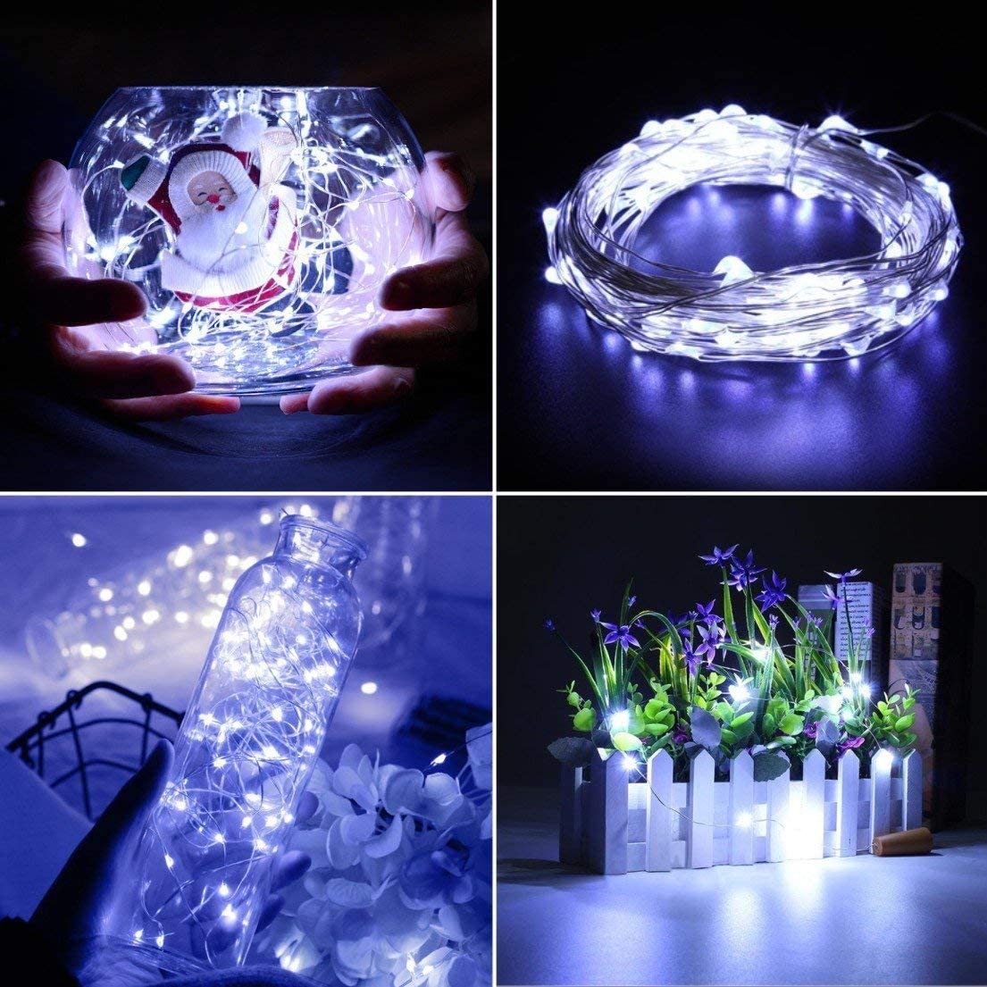 Lichtsnoer met 20 LED lampjes op batterijen koude witte lichtkleur megamix.sk