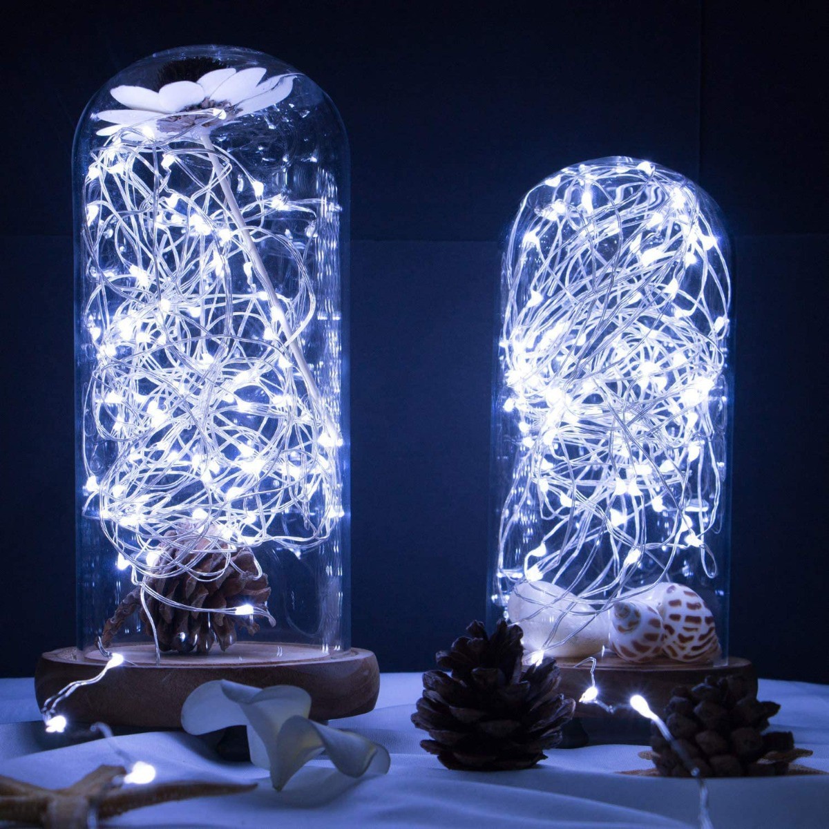 Lichtsnoer met 20 LED lampjes op batterijen koude witte lichtkleur megamix.sk