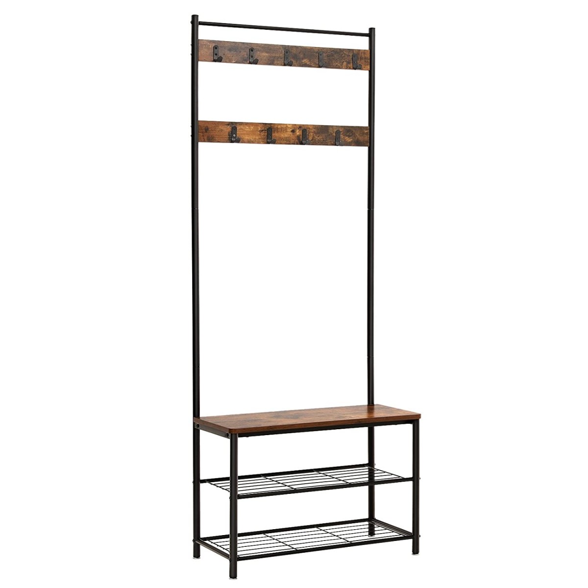 kledinghanger met zitplaats 70x32x175cm hout, metaal bruin megamix.nl