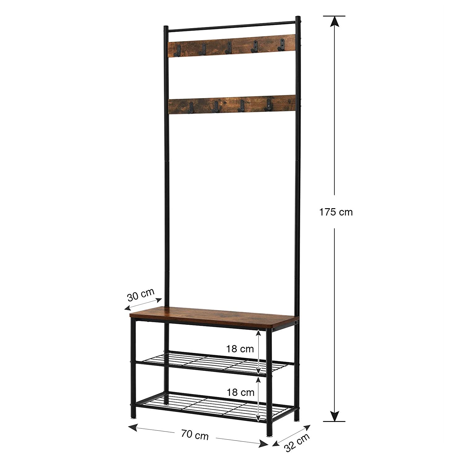 kledinghanger met zitplaats 70x32x175cm hout, metaal bruin megamix.nl