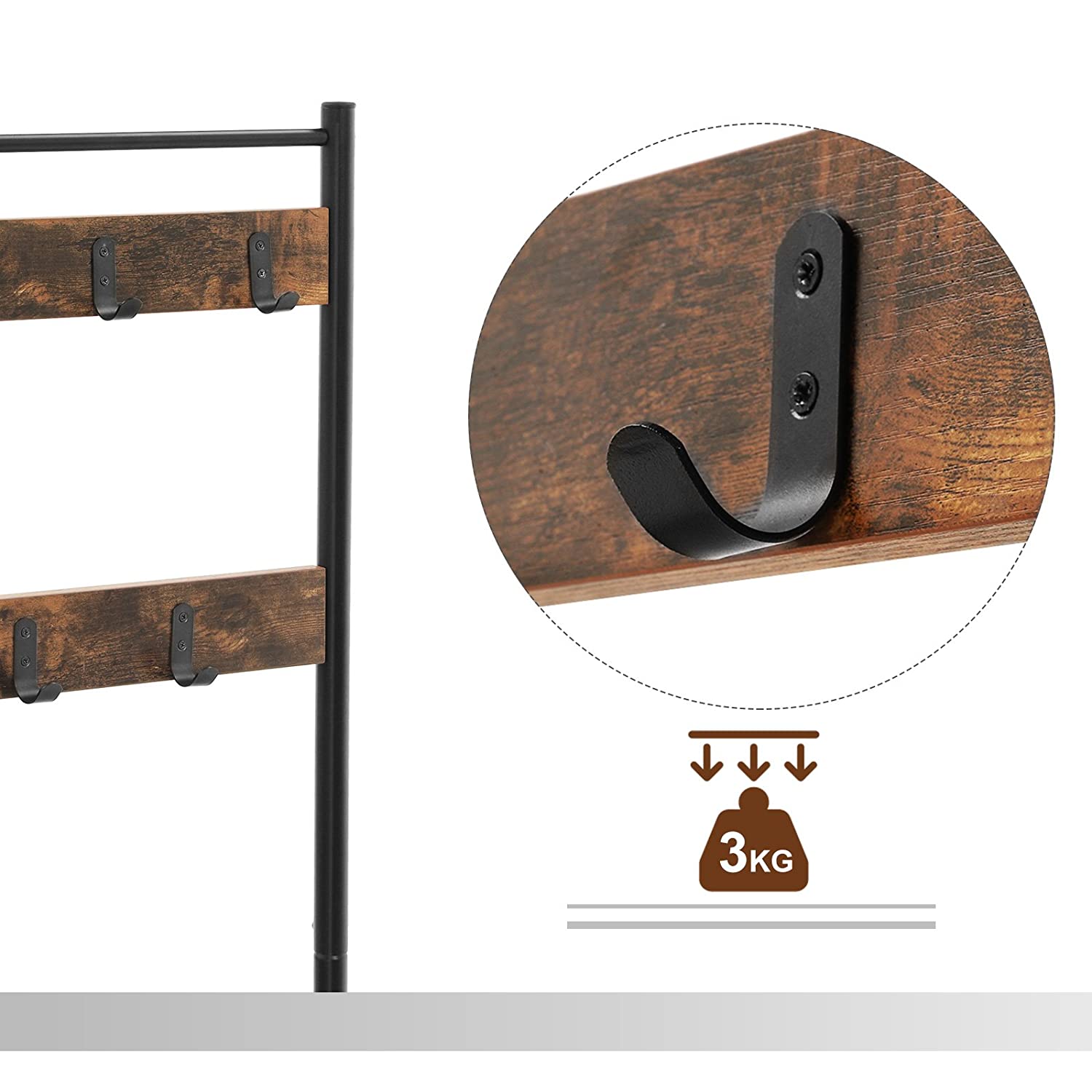 kledinghanger met zitplaats 70x32x175cm hout, metaal bruin megamix.nl